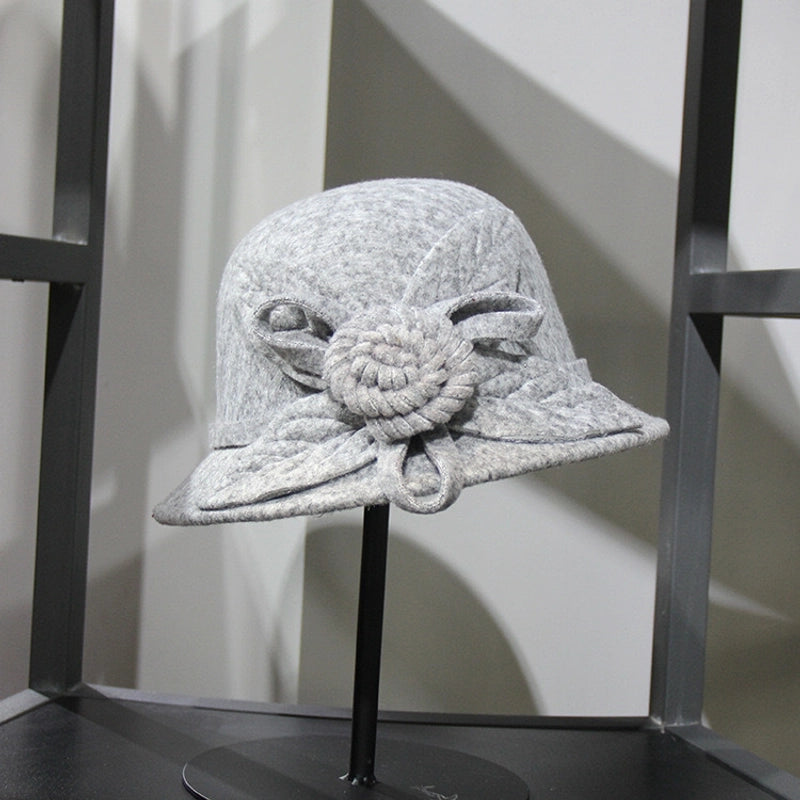 Autumn And Winter Woolen Top Hat Women's Dome Top Hat Solid Color Woolen Hat  Fashion Flower Lady Temperament Basin Hat