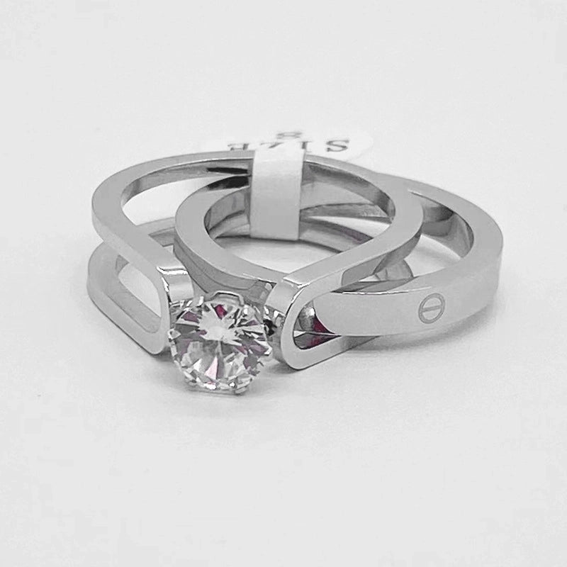 Minimalist U Shape Titanium Steel Artificial Diamond Rings In Bulk