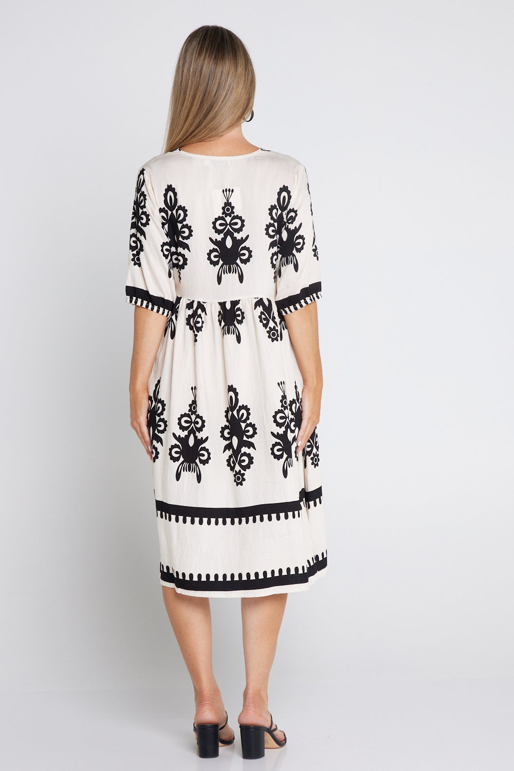 Zalara Dress - Cream/Black Print