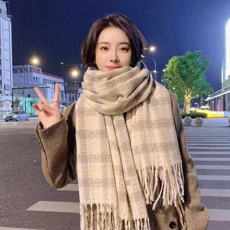 Women's Lady Minimalist Lattice Imitation Cashmere Scarf