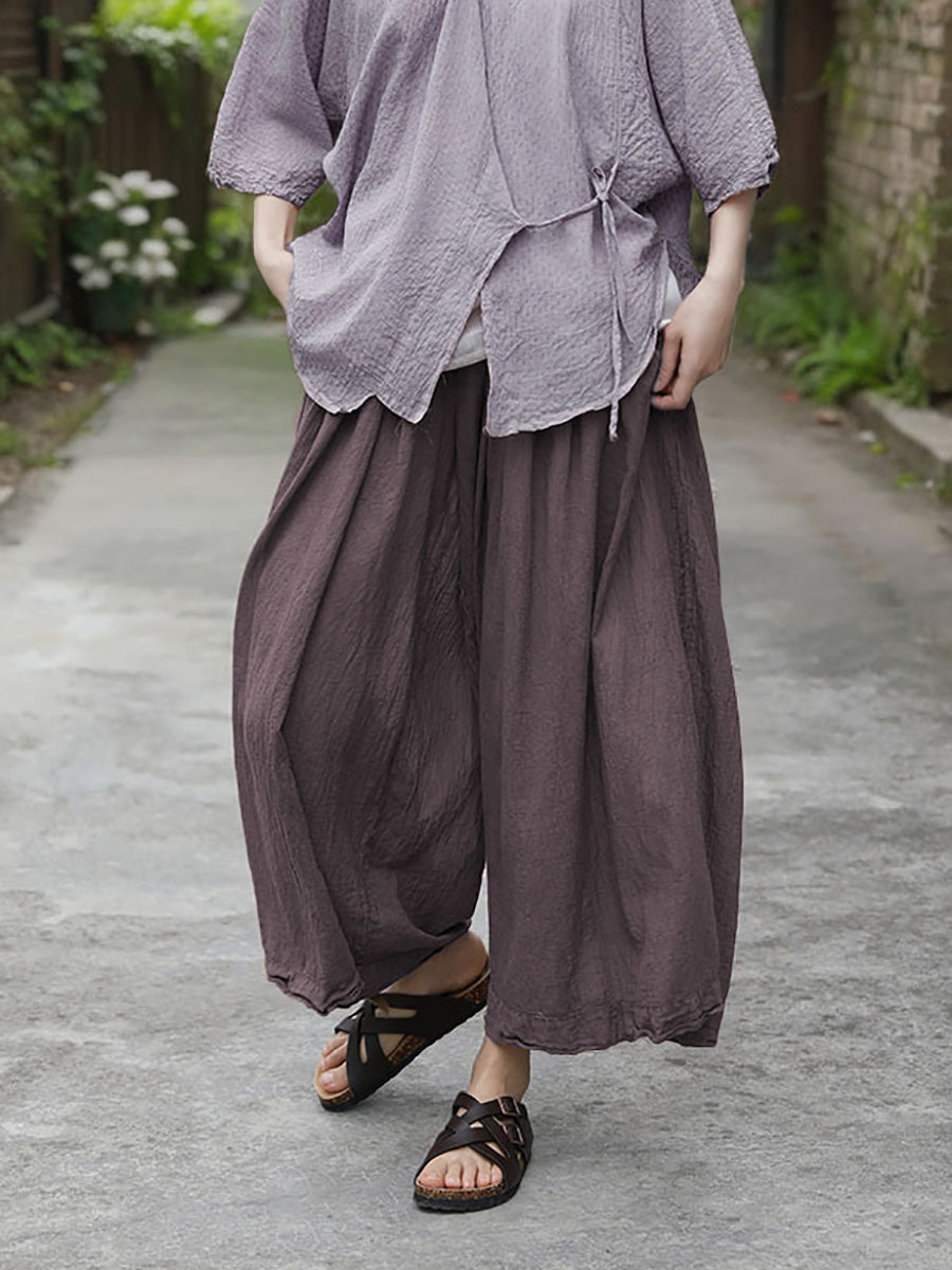 Women Vintage Solid Artsy Straight Pants