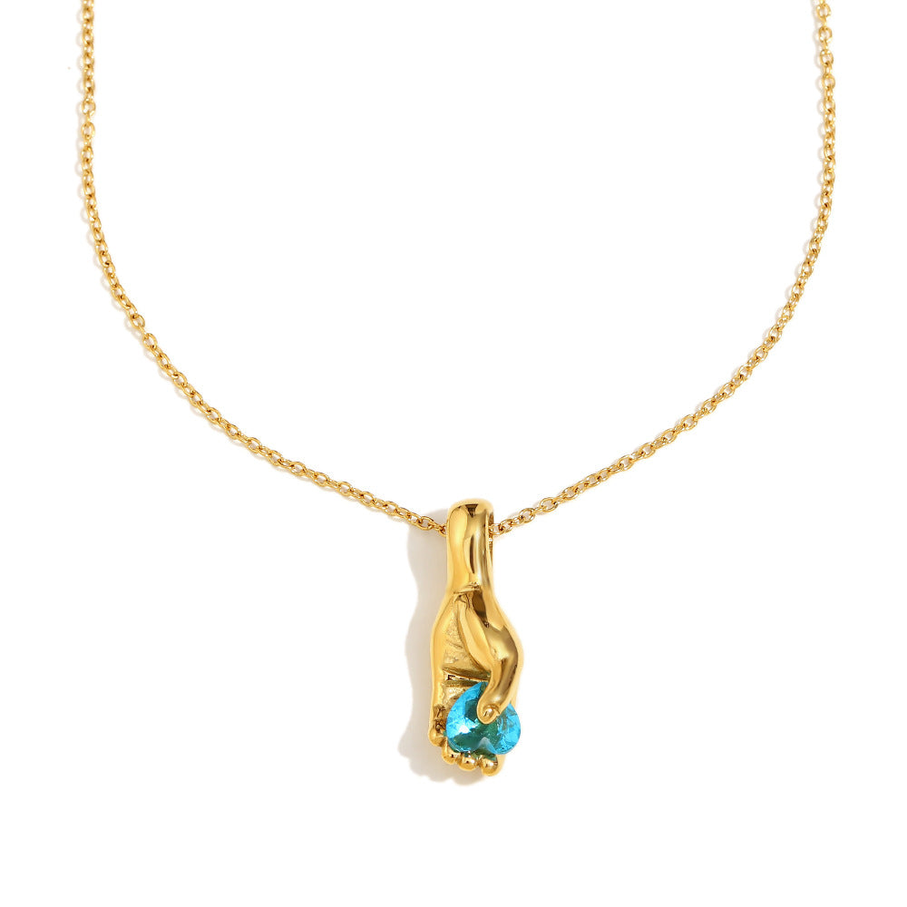 French Retro Cross Square Pendant Stainless Steel 18K Gold Plated Gemstone Love Flower Necklace