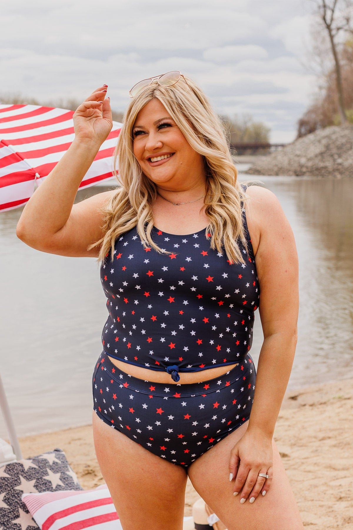 Sandy Shores High-Rise Swim Bottoms- Navy Star Print