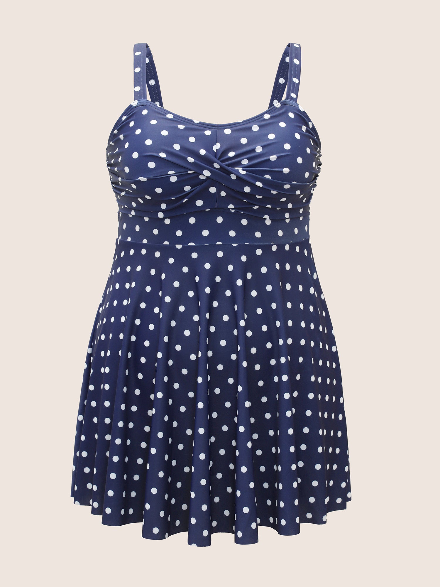 Polka Dot Crossover Ruched Flutter Hem Swim Dress