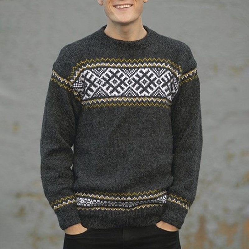 Vintage Knitted Jacquard Iceland Crew Neck Sweater