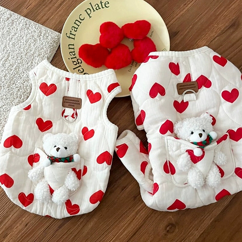 Heart Printed Bear Dog Cat Jacket Harness