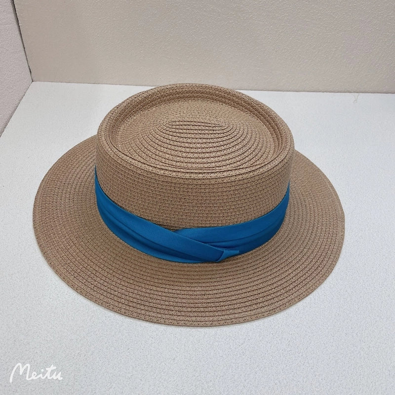 Women's Vacation Solid Color Flat Eaves Straw Hat