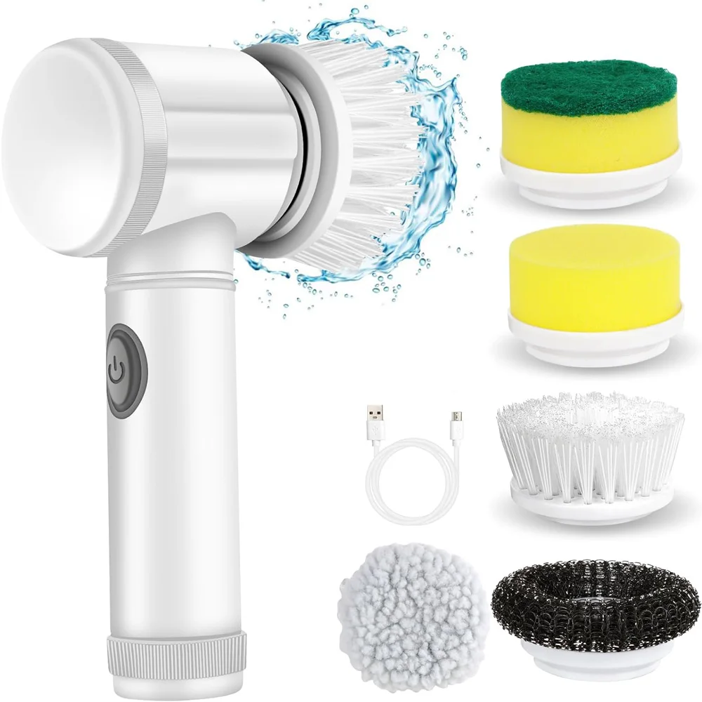 Handheld Cordless Electric Spin Scrubber Household Cleaning Brush Replaceable Brush Heads Wireless Power Dish Washing Tool