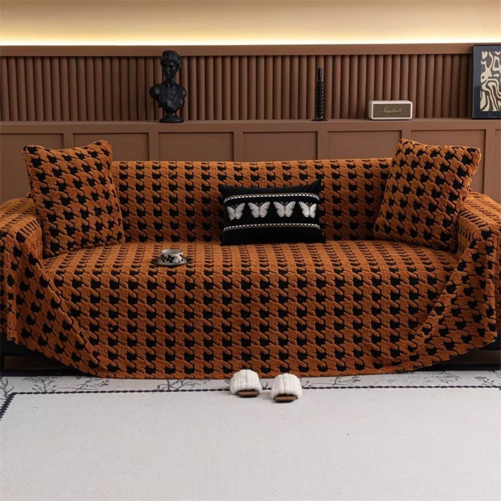 Houndstooth Plush Sofa Cover