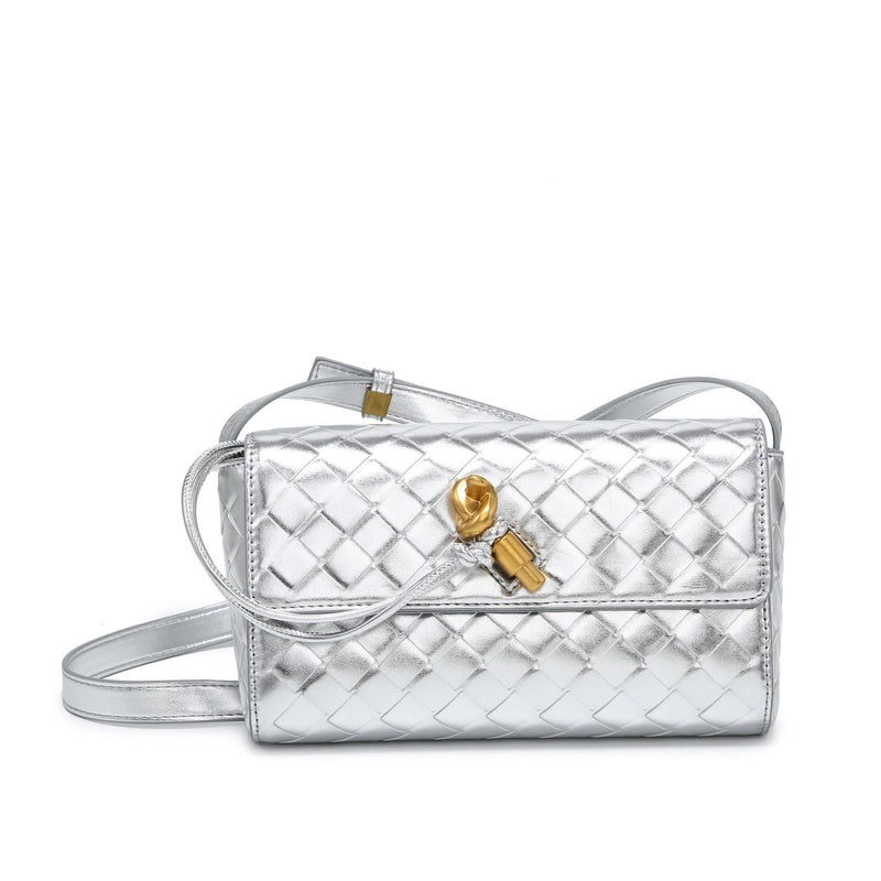 Women's Pu Leather Solid Color Classic Style Weave Square Flip Cover Crossbody Bag