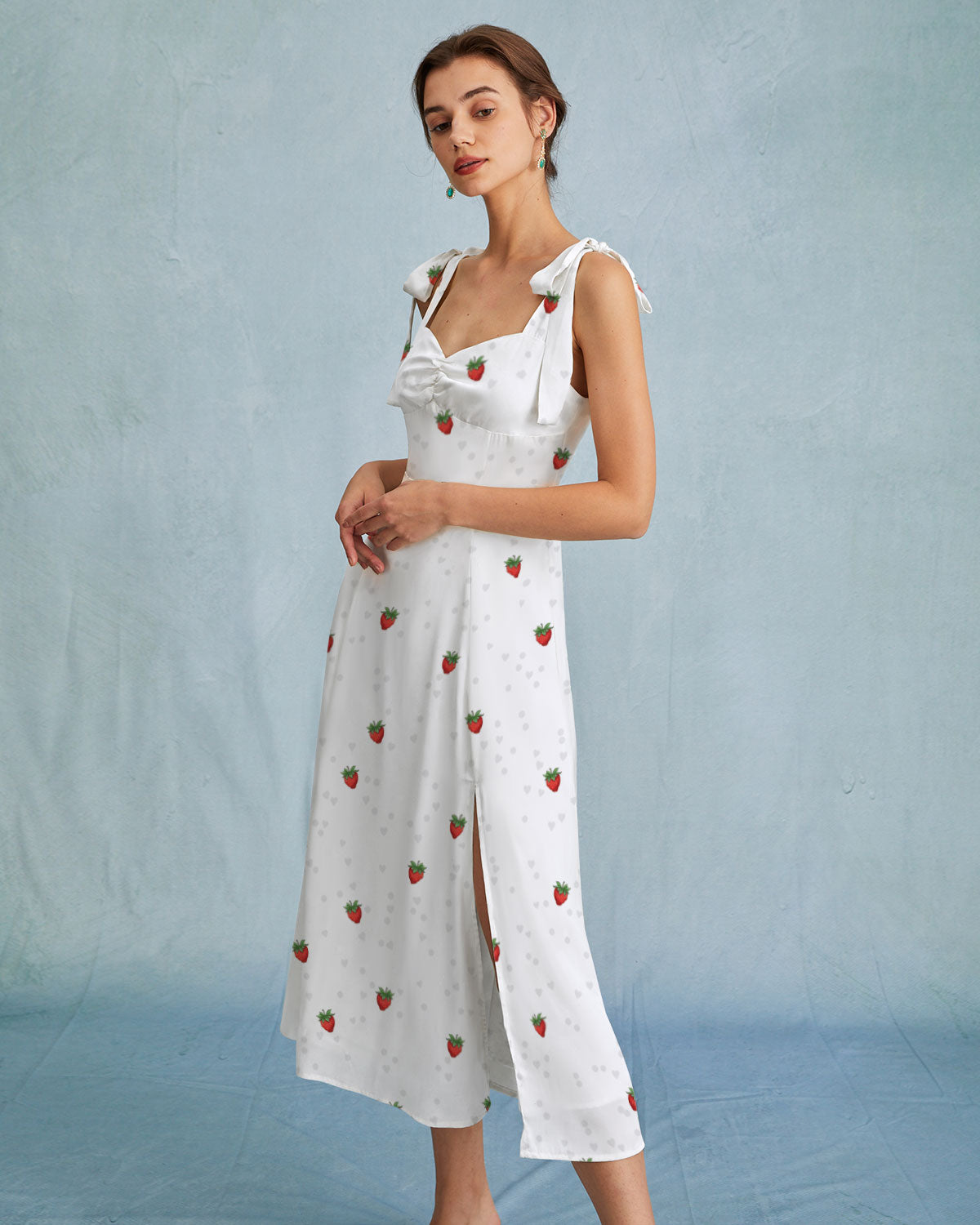 The White Strawberry Tie Strap Slit Midi Dress