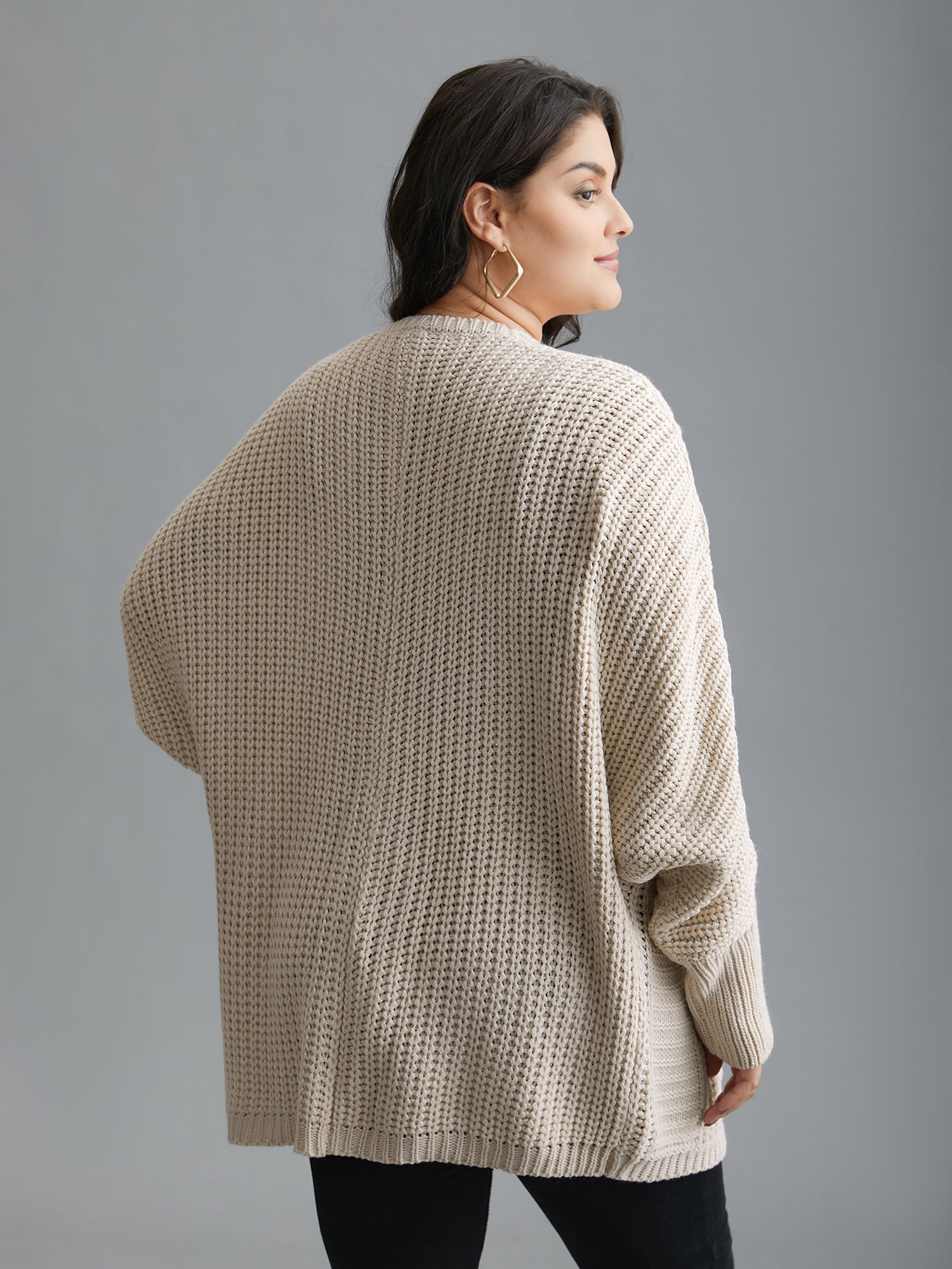 Cable Knit Open-Front Ribbed Knit Cardigan