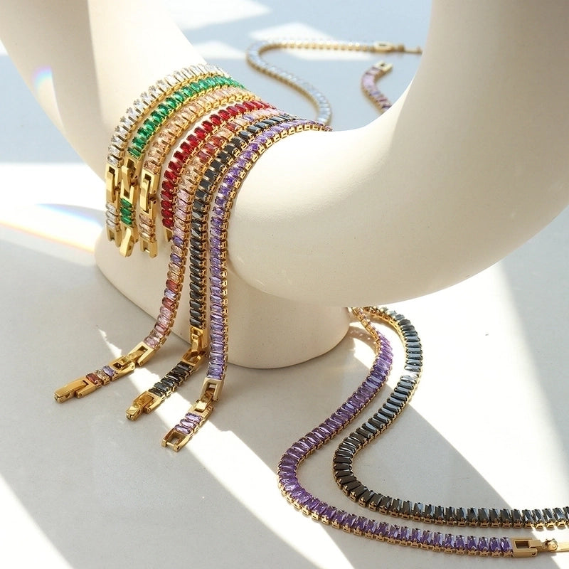 Geometric Titanium Steel Splicing Zircon Bracelets Necklace