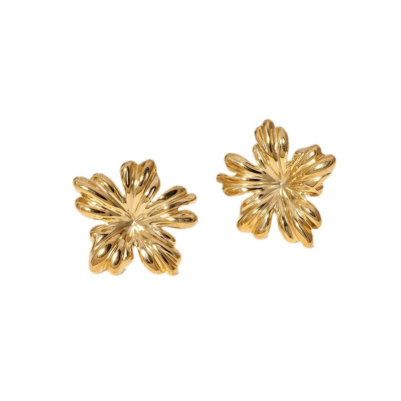 Cute Flower Stainless Steel Electroplating Stud Earrings