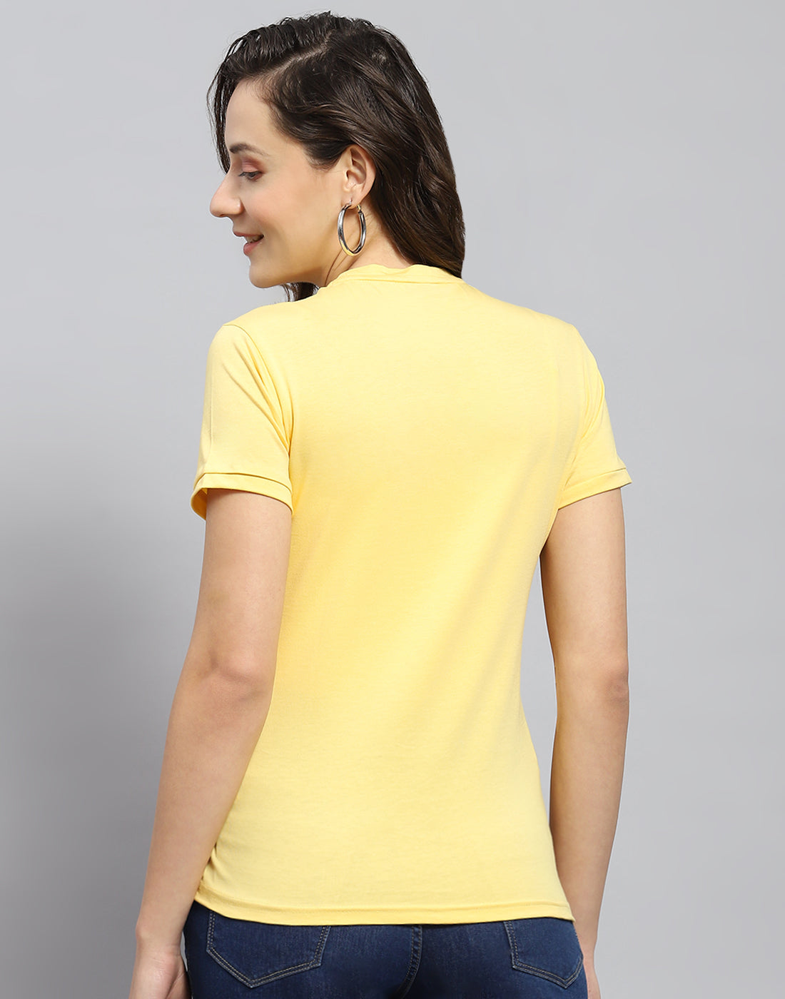 Women Yellow Printed Round Neck Half Sleeve Top