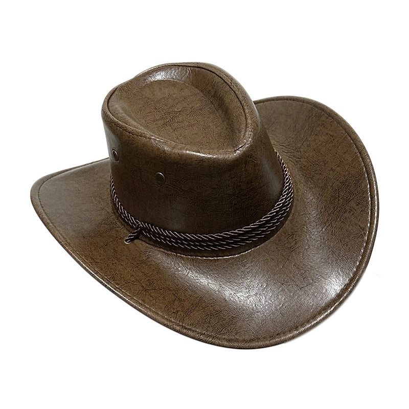 American Western Cowboy Hat Spring And Autumn Leather Men's Mountain Climbing Spanish Women's Sun Big Edge Sun Hat Sunscreen Travel