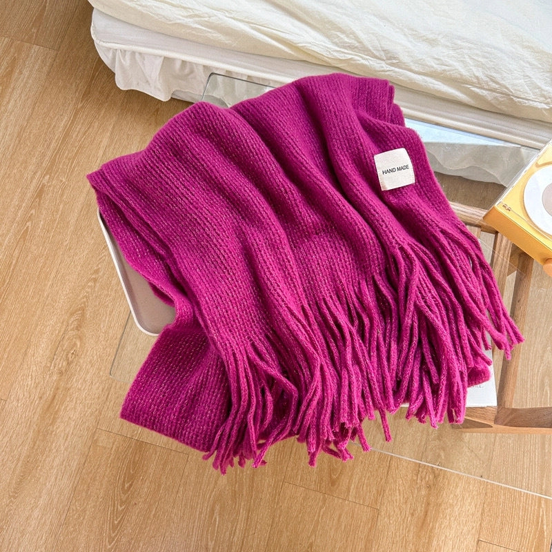 Women's Casual Minimalist Solid Color Acrylic Tassel Scarf