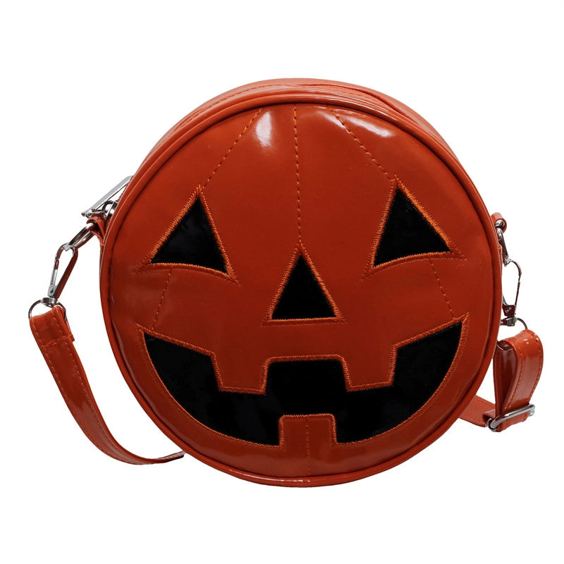 Halloween Women's Small Pu Leather Pumpkin Streetwear Round Zipper Circle Bag