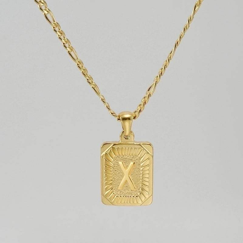 Fashion Letter Rectangle 304 Stainless Steel Titanium Steel 18K Gold Plated Gold Plated Pendant Necklace
