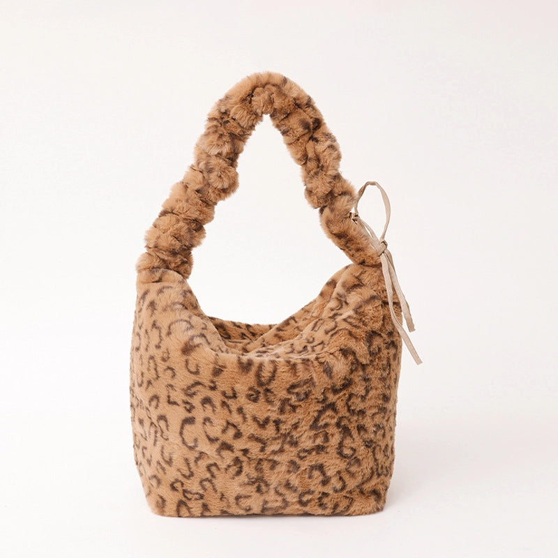 Spring And Summer New Leopard Print Fur Bag Female Fashion Shoulder Dumpling Bag Zebra Pattern Messenger Bag Plush Bag
