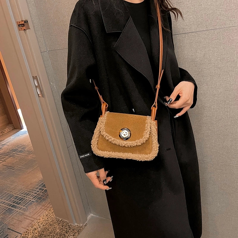 Women's Pu Leather Suede Solid Color Basic Classic Style Sewing Thread Square Flip Cover Fashion Backpack