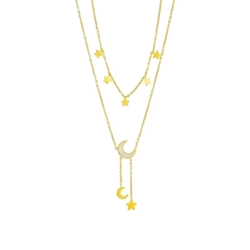 Fashion Star Moon 304 Stainless Steel 18K Gold Plated Plating Stainless Steel Necklaces