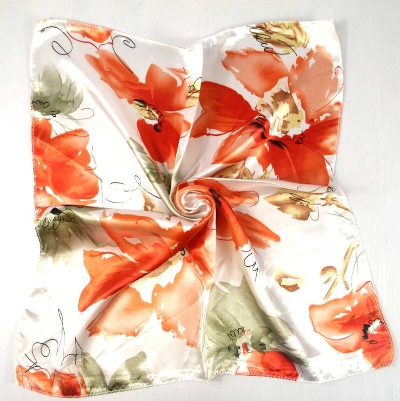 Women's Elegant Streetwear Polka Dots Flower Satin Printing Silk Scarf
