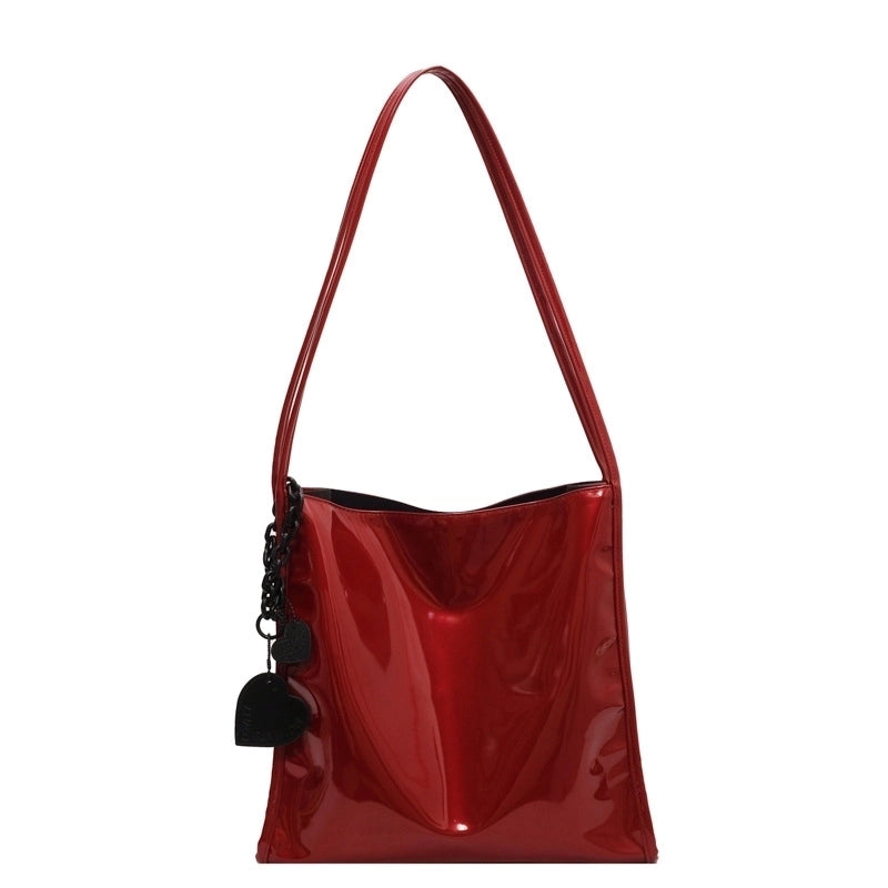 Women's Large Pu Leather Solid Color Streetwear Square Magnetic Buckle Tote Bag