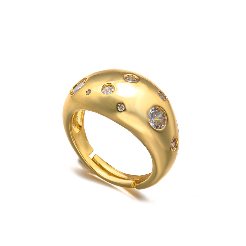 Fashionable And Versatile Personality Copper Material Inlaid Zircon Open Ring Style Versatile Women