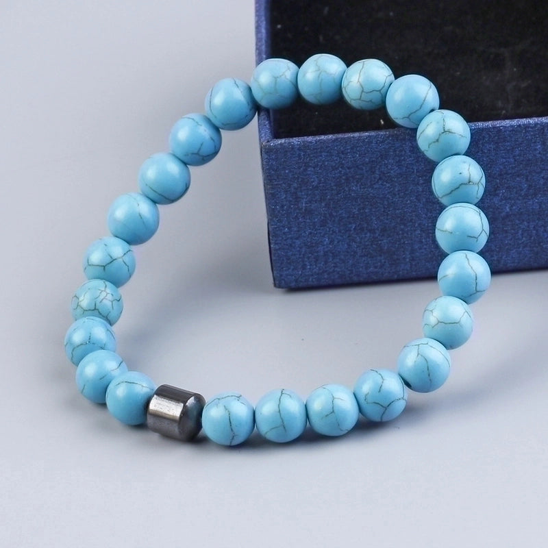 Fashion Geometric Natural Stone Elastic String Magnetic Black Gall Stone Woven Chain Bracelets In Bulk