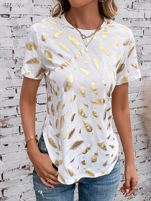 Loose Short Sleeves Bronzing Round-Neck T-Shirts Tops