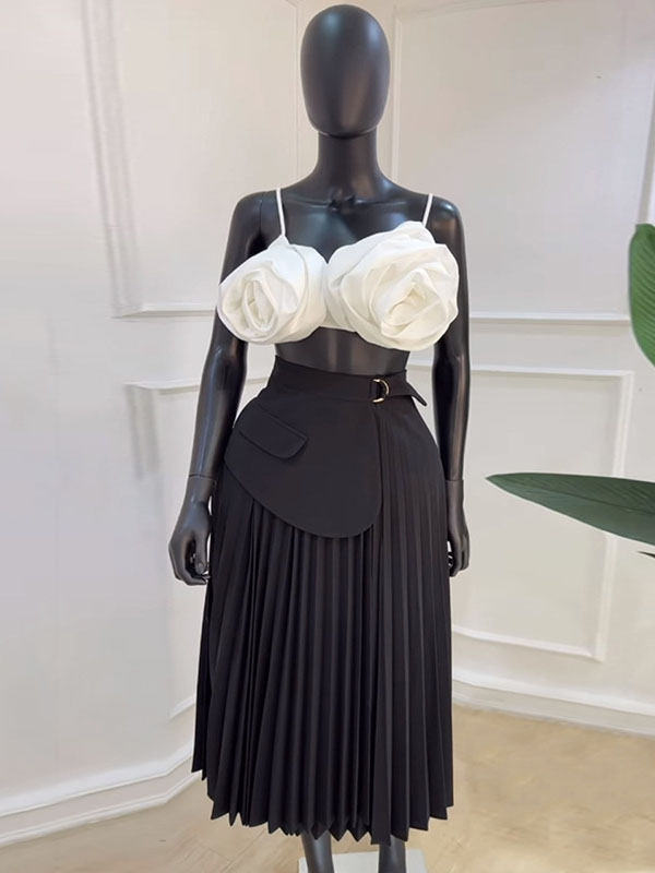 A-Line High Waisted Asymmetric Pleated Solid Color Split-Joint Skirts Bottoms