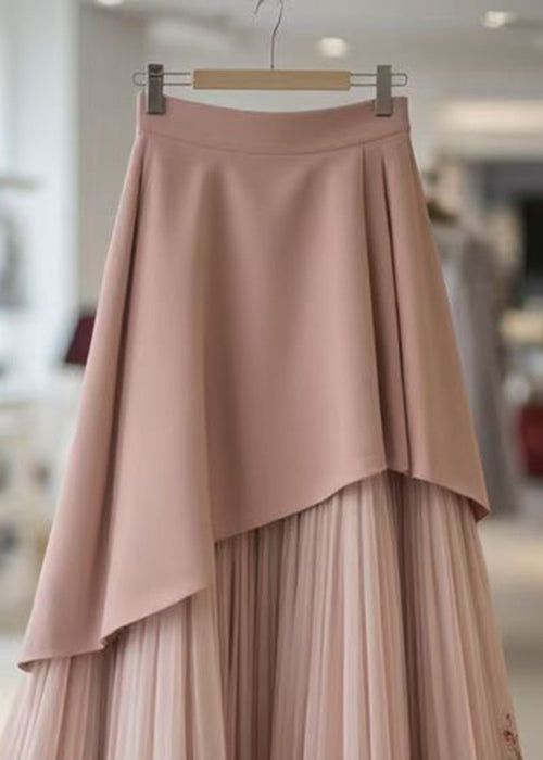 Elegant Pink Original Design Wrinkled Chiffon Skirts Summer
