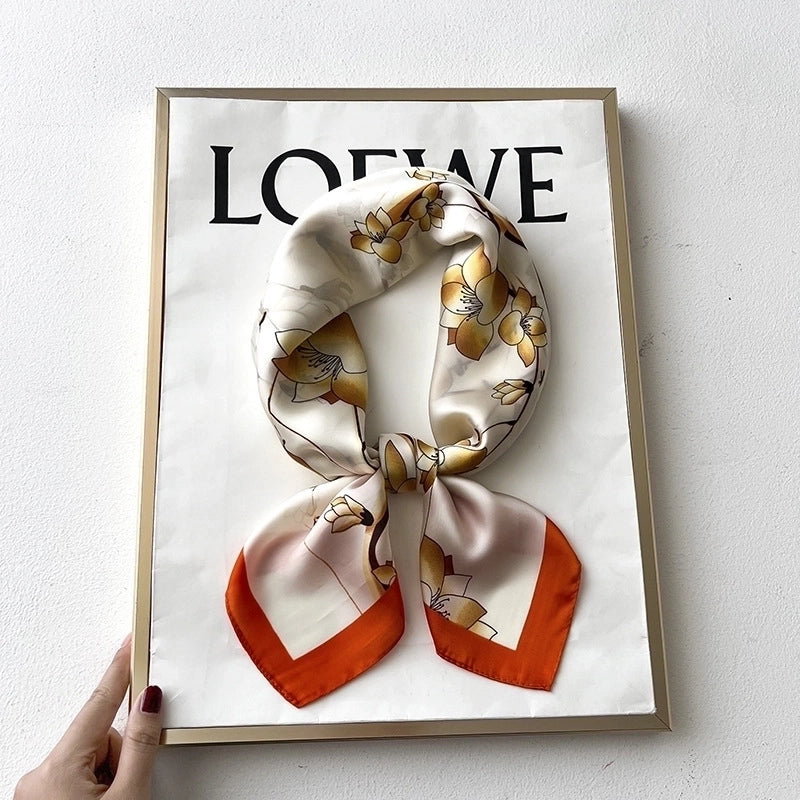 Women's Elegant Minimalist Flower Satin Printing Silk Scarf