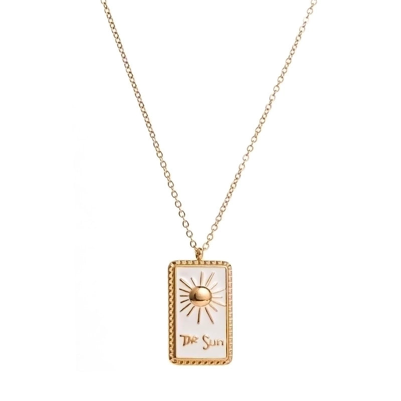 2 Pieces Fashion Sun Rose Stainless Steel Enamel Plating Inlay Zircon Gold Plated Pendant Necklace