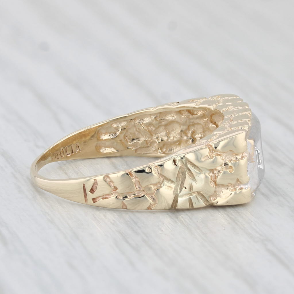 Vintage Diamond 3-Stone Men's Ring Wedding 10k Gold Nugget Band Size 10.75
