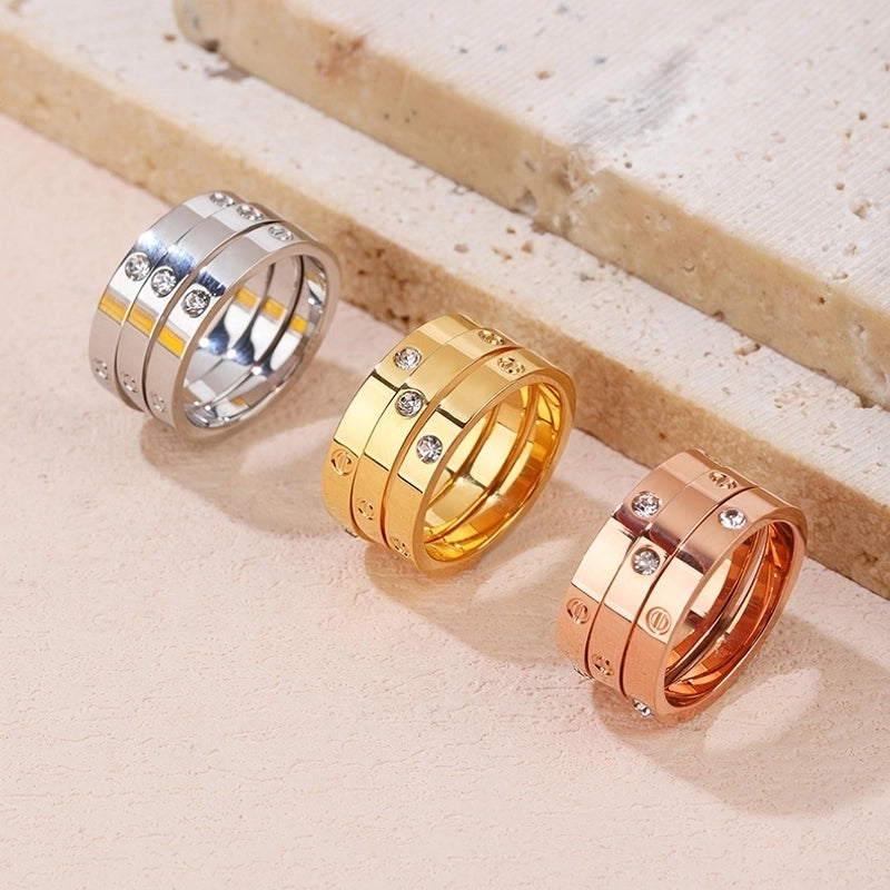 Classic Style Solid Color Titanium Steel Plating Inlay Artificial Gemstones Rings