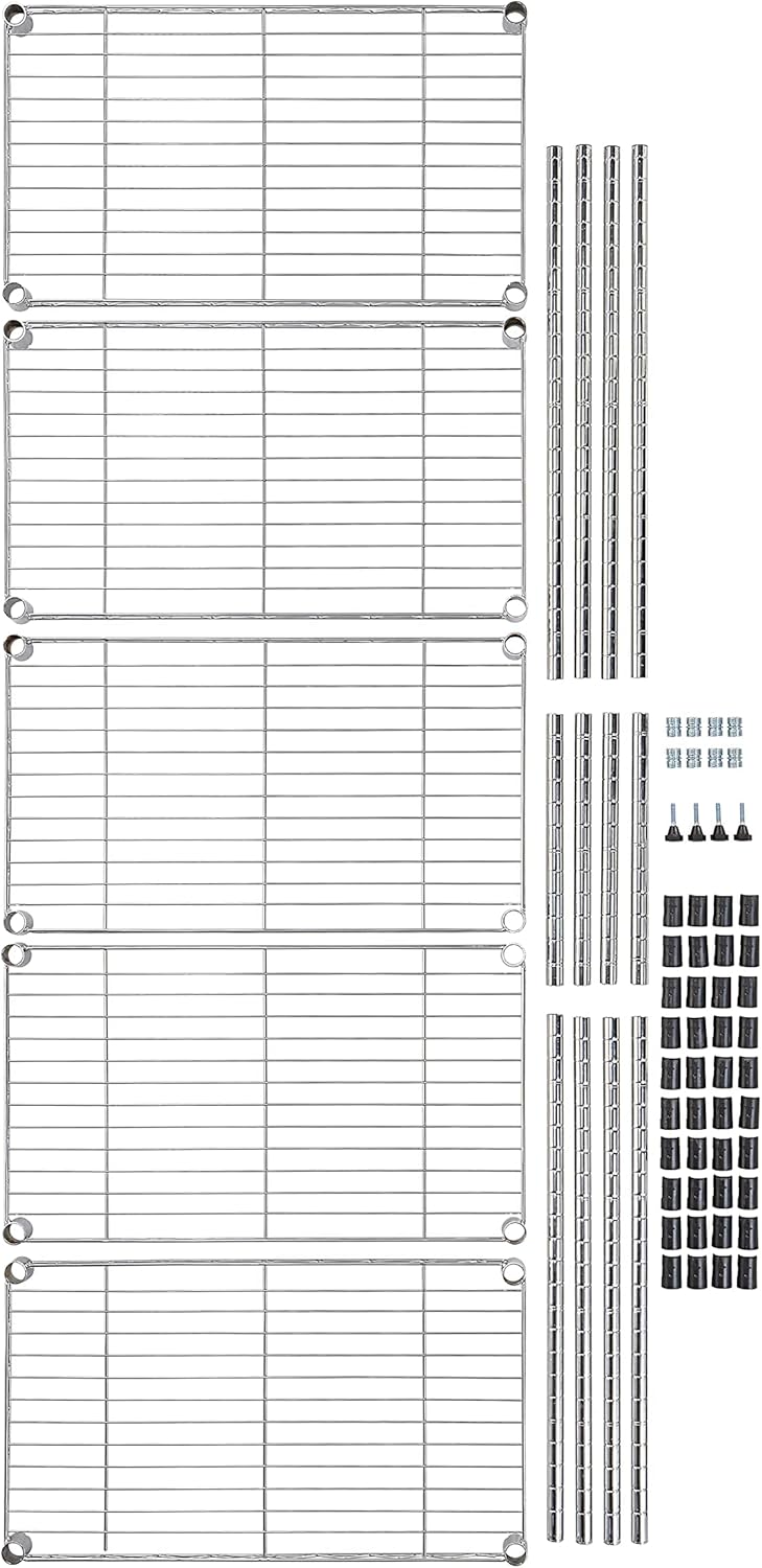 Amazon Basics 4-Shelf Steel Wire Storage Rack, Adjustable, Sturdy, Easy Assembly, 13.4 D x 23.2 W x 48 H in, Black