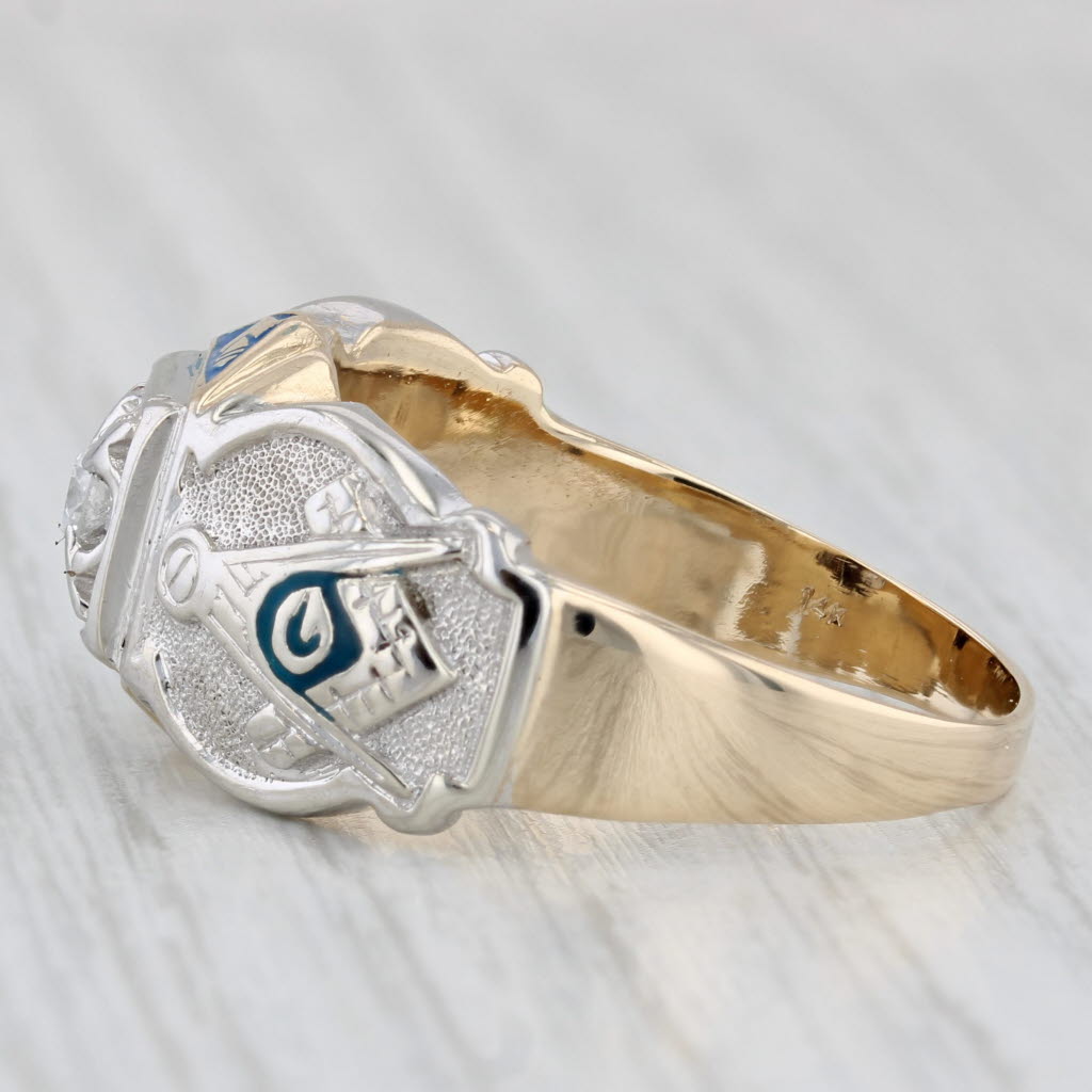 Masonic Signet Ring Diamond 14k Gold Size 12 Shriners Blue Lodge Plumb Trowel