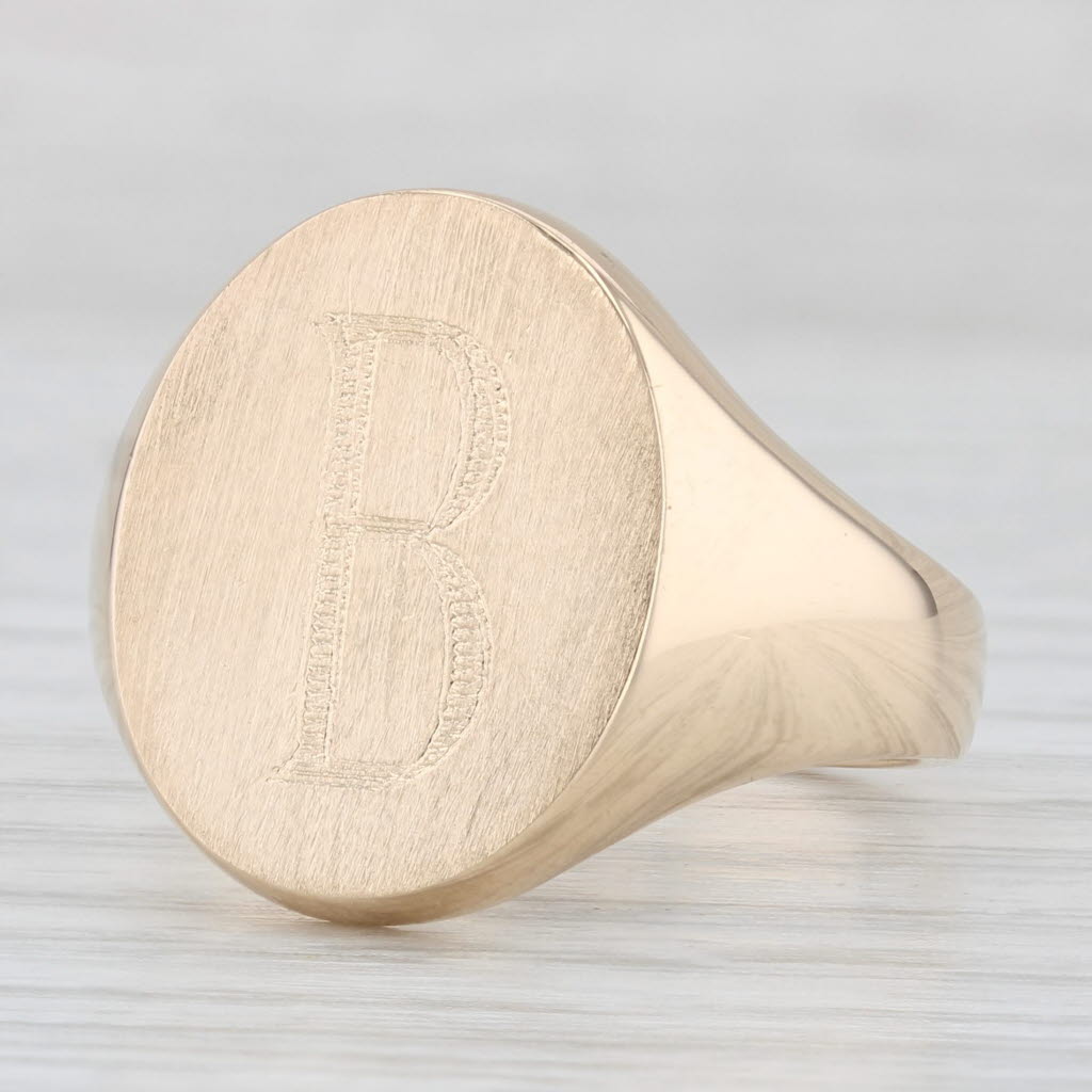 Engraved Letter B Initial Signet Ring 14k Yellow Gold Size 9.75 Vintage Men's