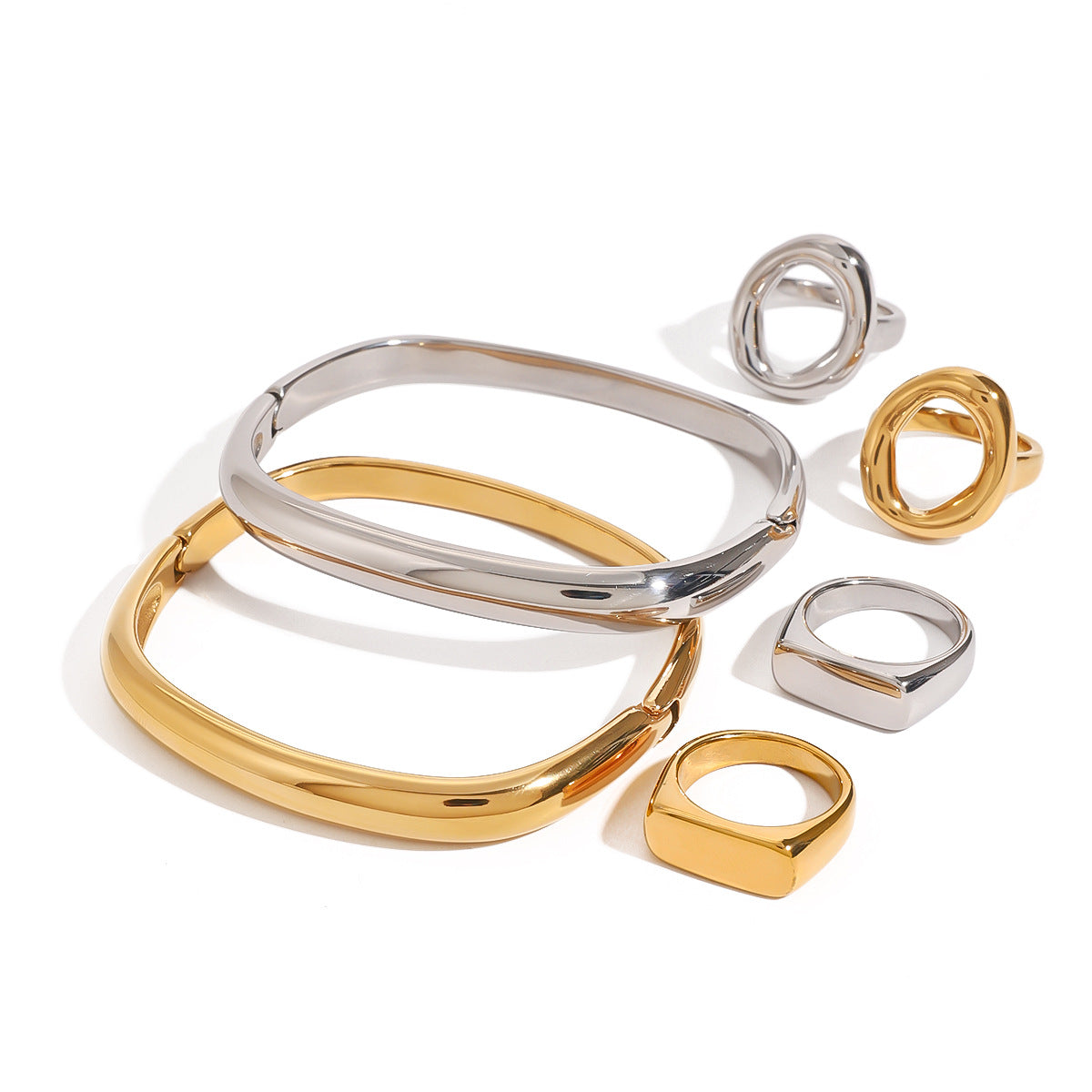 Jie Ding 18K Gold-Plated Stainless Steel Geometric Ring Buckle Bracelet Titanium Steel Jewelry