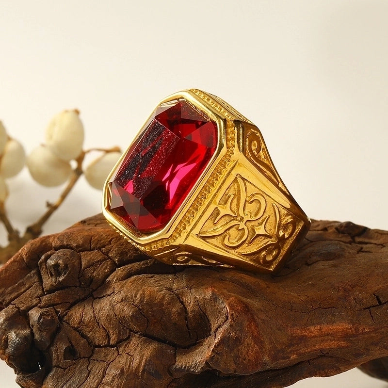 Retro Square Titanium Steel Plating Inlay Artificial Gemstones Rings