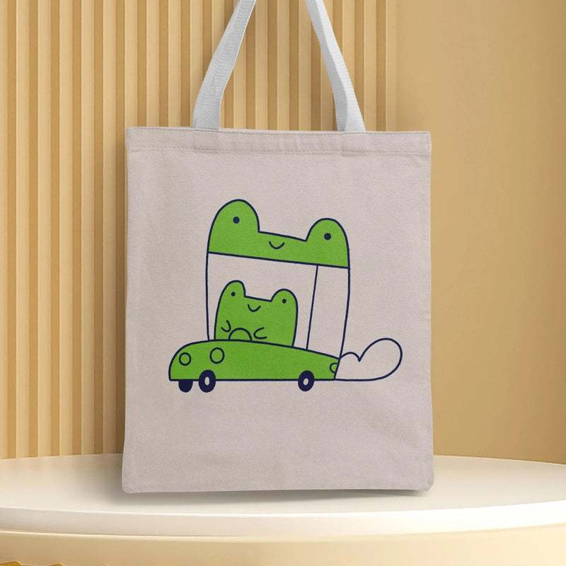 Women's Medium Canvas Frog Basic Classic Style Square Open Canvas Bag