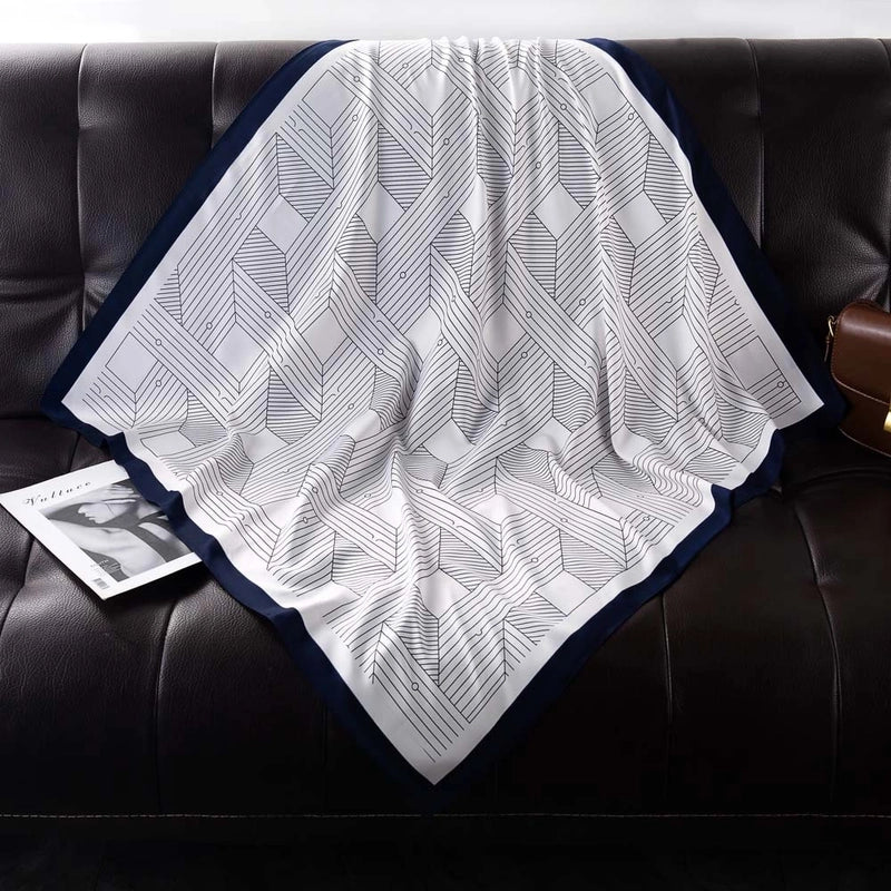 Women's Elegant Minimalist Stripe Flower Satin Silk Scarf