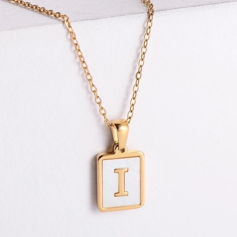 304 Stainless Steel 18K Gold Plated Minimalist Plating Letter Shell Pendant Necklace