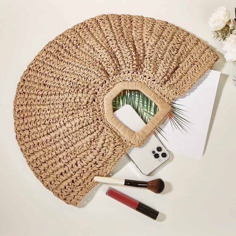Women's Medium Straw Solid Color Fashion Semicircle Handbag