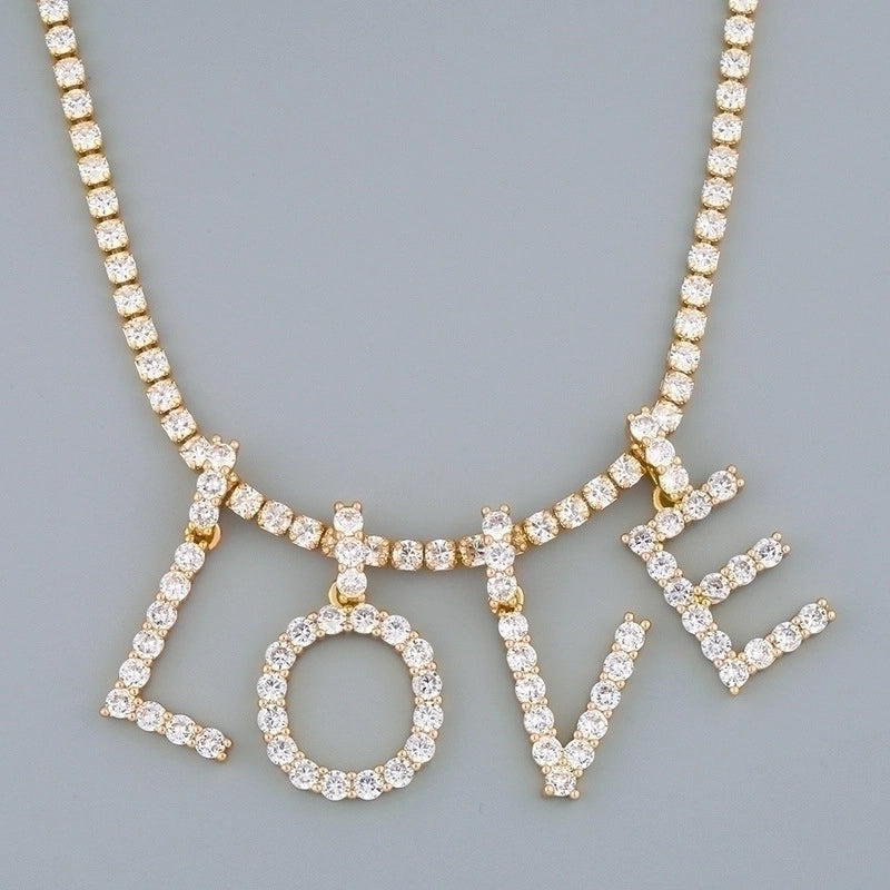 Copper Tennis Chain Inlaid Zircon Letter Necklace