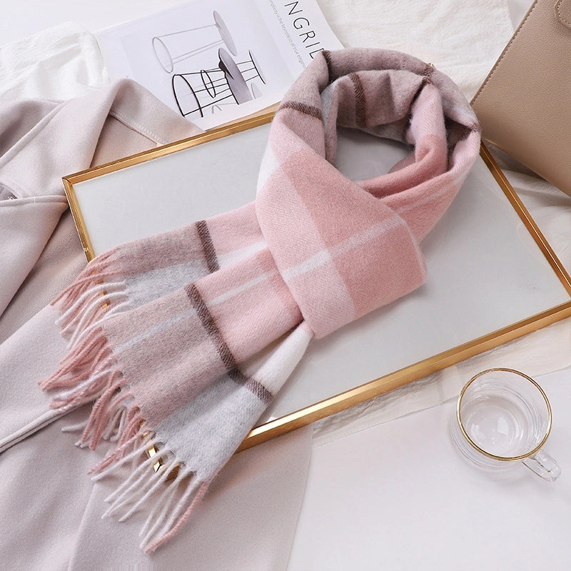 Women's Vintage Style Sweet Minimalist Stripe Plaid Artificial Wool Scarf