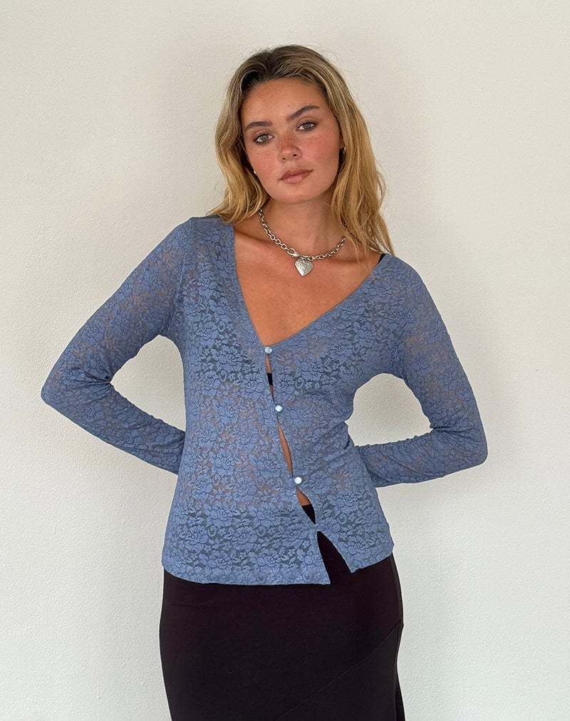 Zatin Asymmetrical Cardigan in Moonlight Blue Lace