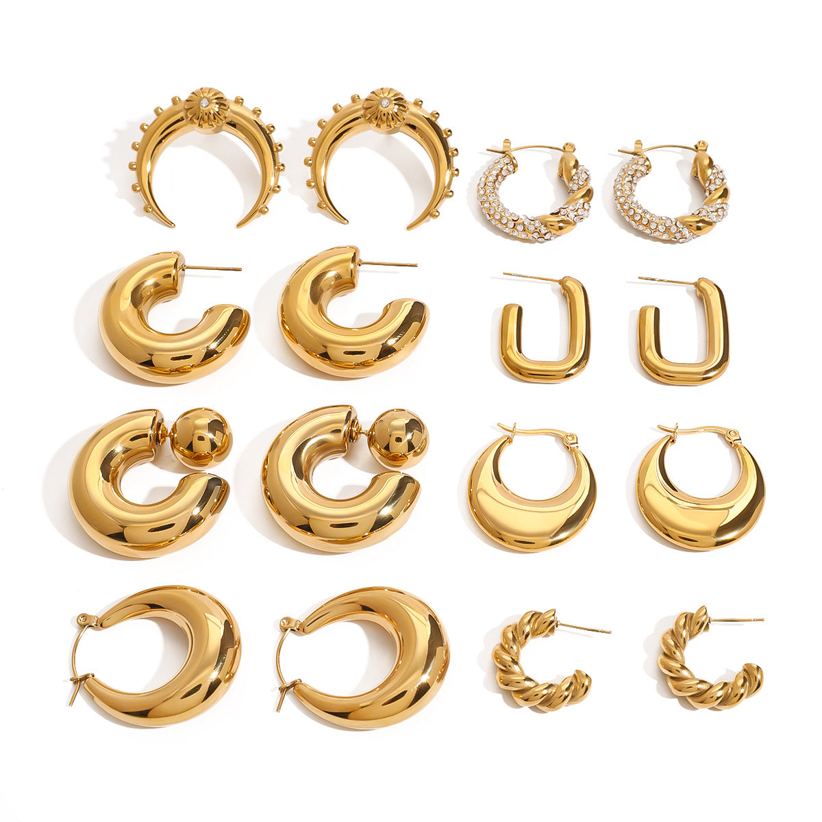 Jie Ding Stainless Steel Double C Earrings Ins Zircon Earrings Titanium Steel Earrings
